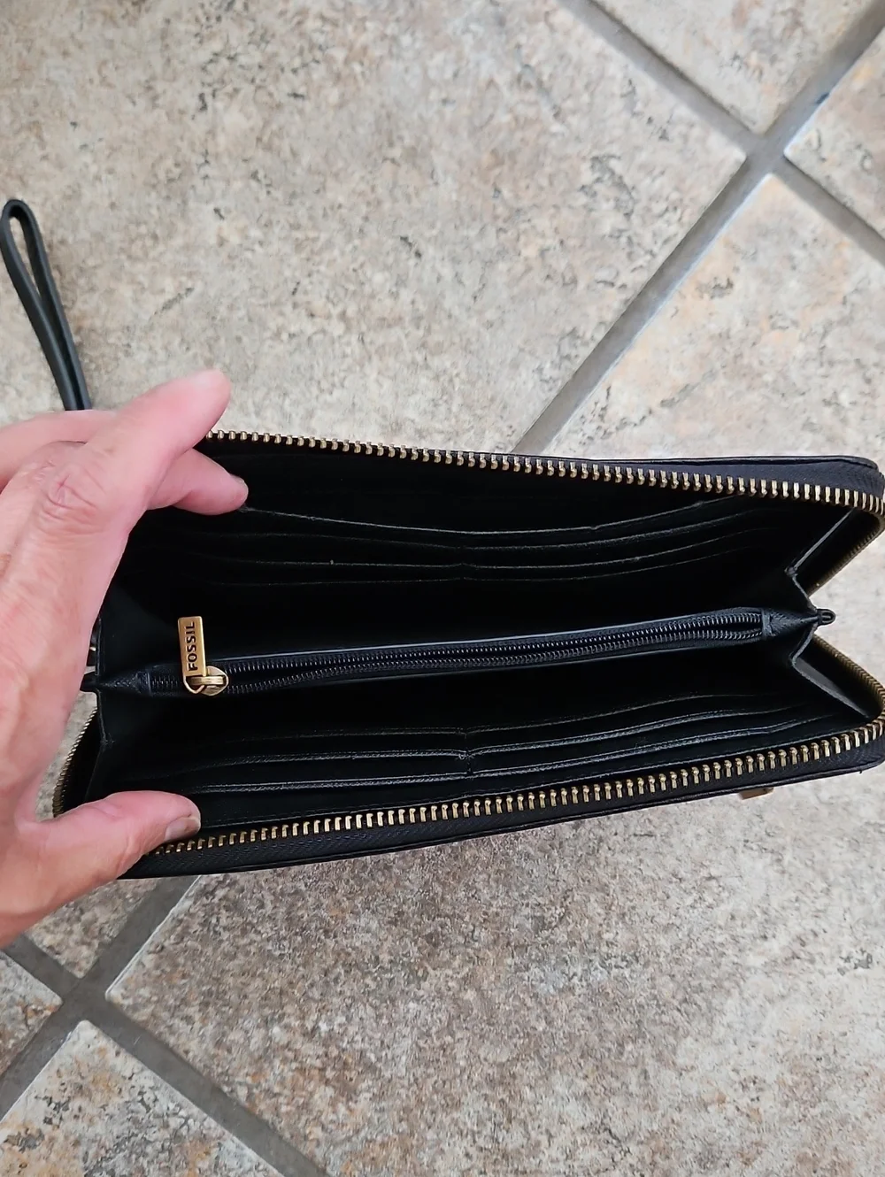 Fossil Black Leather Zip-Around Wallet